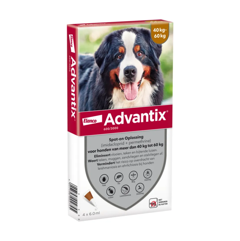 Advantix Spot On 600 Anti Vlooien en Teken Druppels Hond 40 - 60 kg 4 pipetten