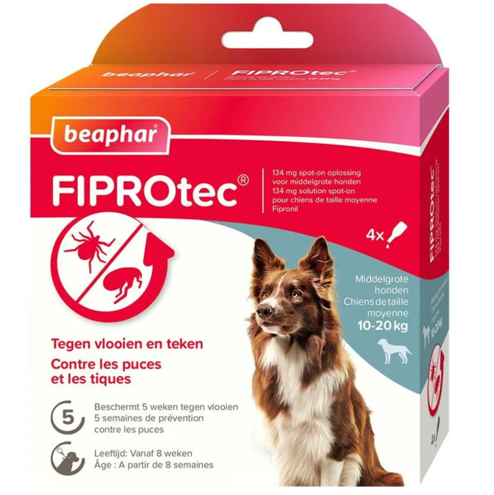 Beaphar Fiprotec Anti Teken- en Vlooiendruppels Hond 10 - 20 kg 4 stuks