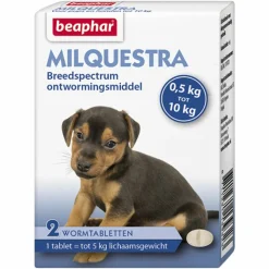 Beaphar Milquestra Ontworming Tabletten Hond 0,5-10 kg (ook puppy) 2 tabletten