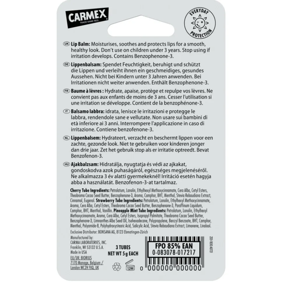 Carmex Lippenbalsem Mini's Assorted SPF15 Tube 3-Pack 3 stuks