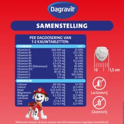 Dagravit Multivitamine Kids Extra 3-5 Jaar Paw Patrol 60 Kauwtabletten