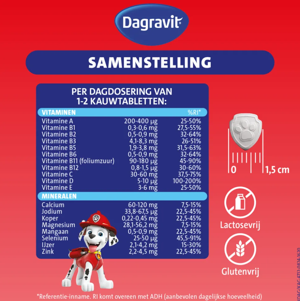 Dagravit Multivitamine Kids Extra 3-5 Jaar Paw Patrol 60 Kauwtabletten