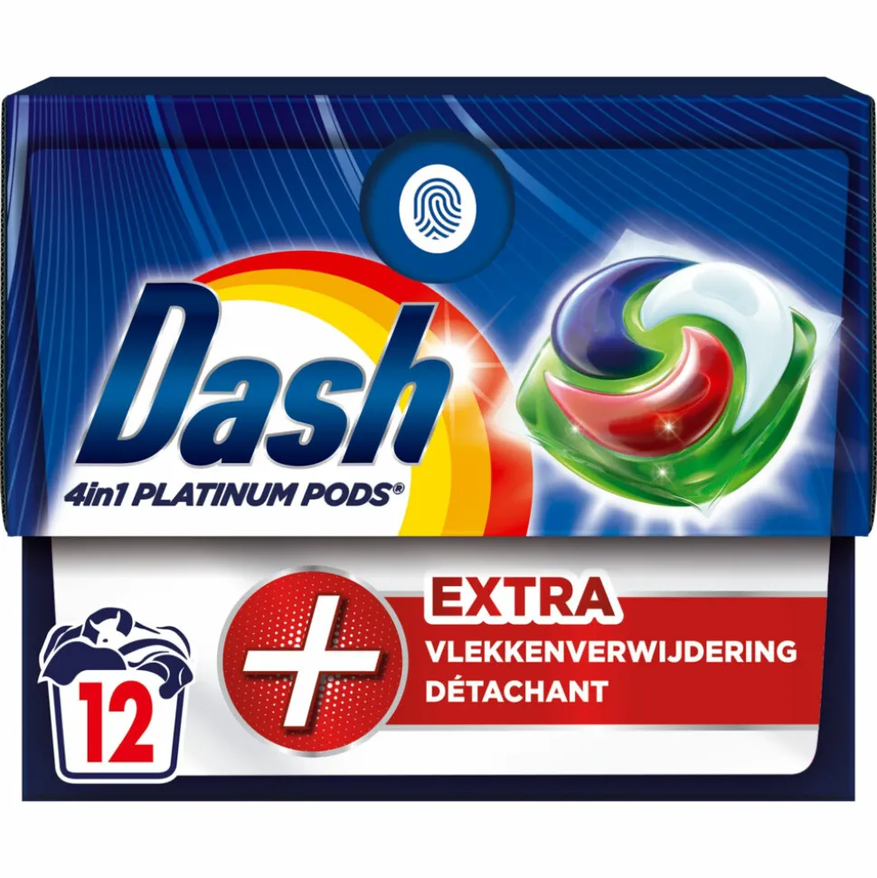 Dash Wasmiddelcapsules 4in1 Platinum Pods +Extra Vlekkenverwijderaar 12 stuks
