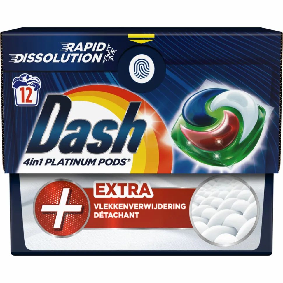 Dash Wasmiddelcapsules 4in1 Platinum Pods +Extra Vlekkenverwijderaar 12 stuks