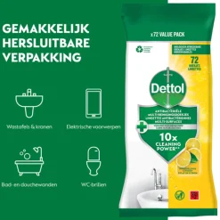 Dettol Antibacteriële Reinigingsdoekjes Sprankelende Citroen 72 stuks