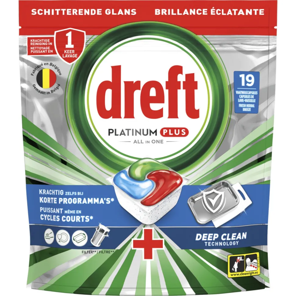Dreft Vaatwastabletten Platinum Plus All In One Deep Clean 19 stuks