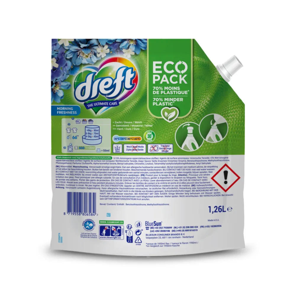 Dreft Vloeibaar Wasmiddel Ochtendfris Navulverpakking 28 Wasbeurten 1,26 liter
