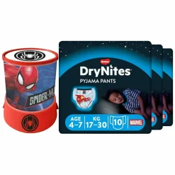 DryNites Luierbroekjes Boy 4-7 jaar Voordeelbox + Spiderman Led Projector Lamp Pakket