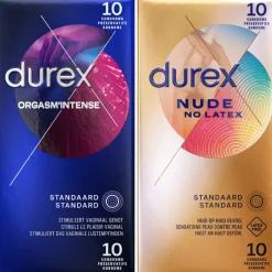 Durex - Orgasm Intense Condooms 10 stuks & Nude No Latex Condooms 10 stuks - Pakket