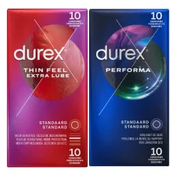 Durex - Thin Feel Extra Lube Condooms 10 stuks & Performa Condooms 10 stuks - Pakket