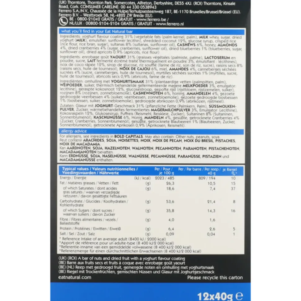 Eat natural Fruit & Noten Bar Yoghurtlaagje Cashew & Blueberry 12 x 45 gr