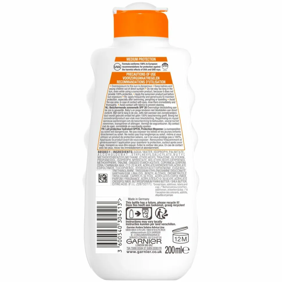Garnier Ambre Solaire Hydra 24 Zonnebrandmelk SPF 20 200 ml