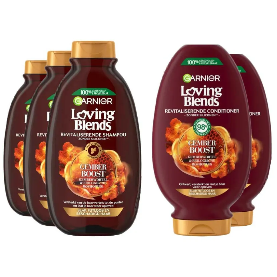 Garnier Loving Blends Gember Boost - shampoo 3x 300 ml & Conditioner 2x 250 ml – Pakket