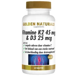 Golden Naturals Vitamine K2 45 mcg & D3 25mcg Vegan 60 tabletten