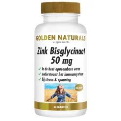 Golden Naturals Zink Bisglycinaat 50mg Vegan 60 tabletten
