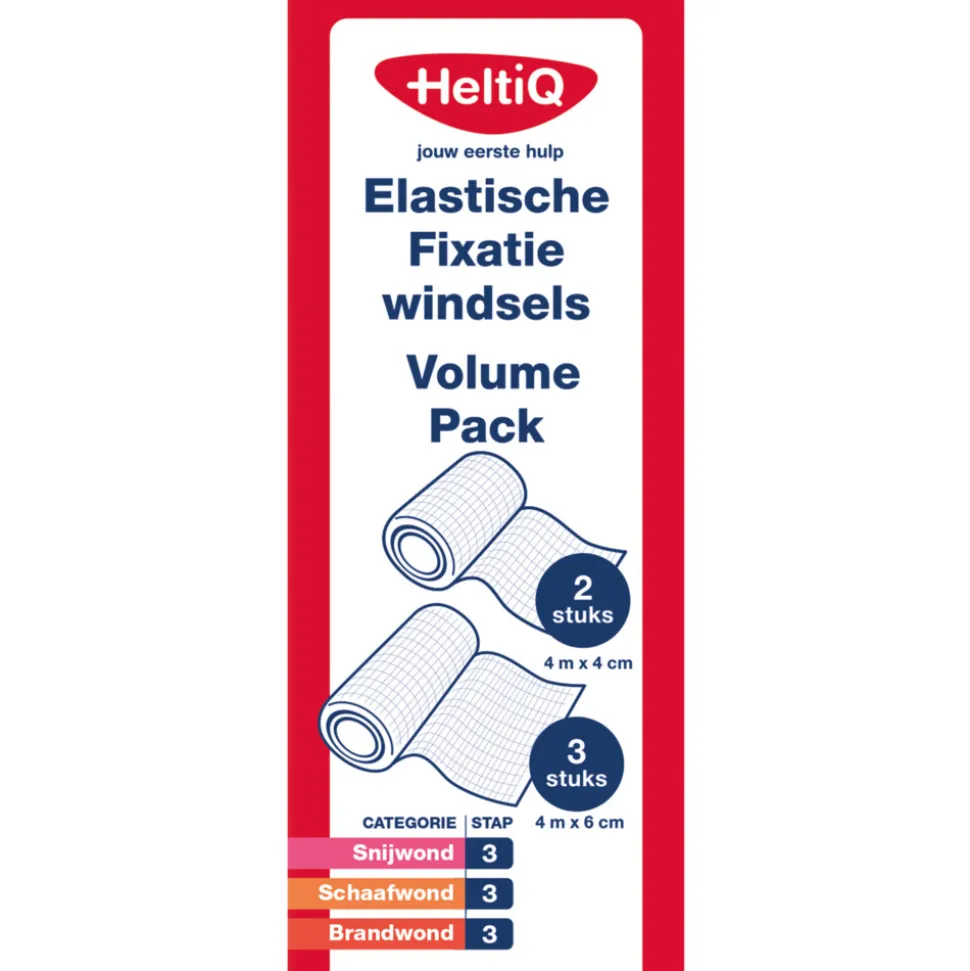 HeltiQ Elastische Fixatiewindsels Volume Pack 2 stuks: 4m x 4cm + 3 stuks: 4m x 6cm 5 stuks