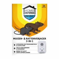 Home Defense Muizen- en Rattenverjager 220 m2 Ultrasoon, Elektromagnetisch en Lichtflitsen