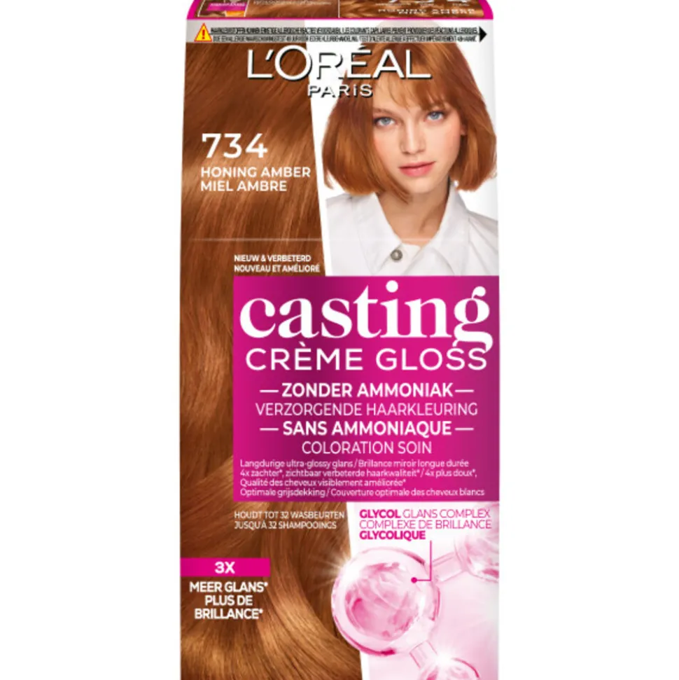 L'Oréal Casting Crème Gloss Semi-Permanente Haarkleuring 734 Midden Goud Koperblond