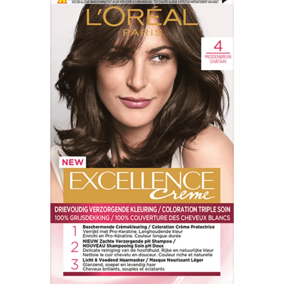 L'Oréal Excellence Crème Permanente Crèmekleuring 4 Middenbruin