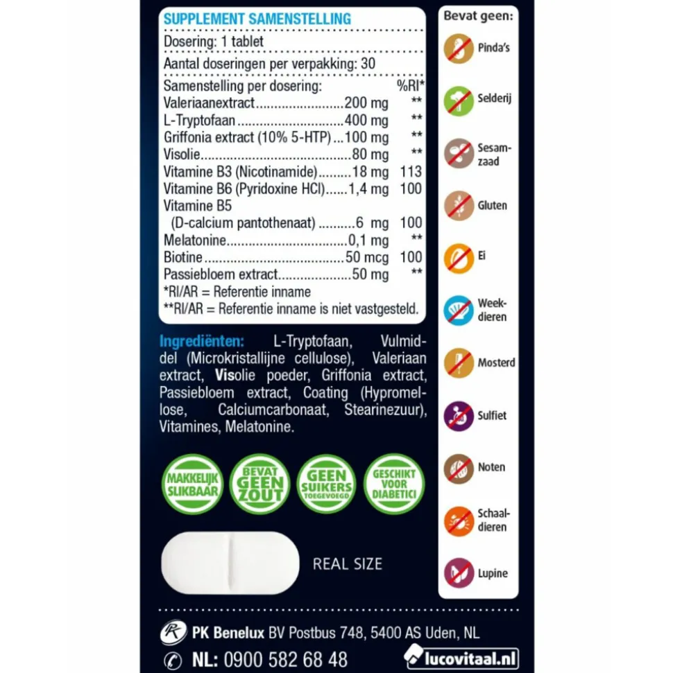 Lucovitaal Melatonine 5-HTP L-Tryptofaan 30 tabletten