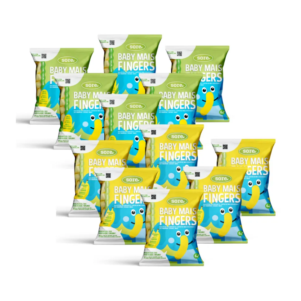 Mais Fingers - Naturel 6x 35 gr & Banaan 6x 35 gr - Pakket