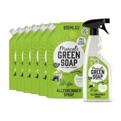 Marcel's Green Soap Allesreiniger Spray Basilicum & Vertivert Gras + 6 Navullingen Pakket