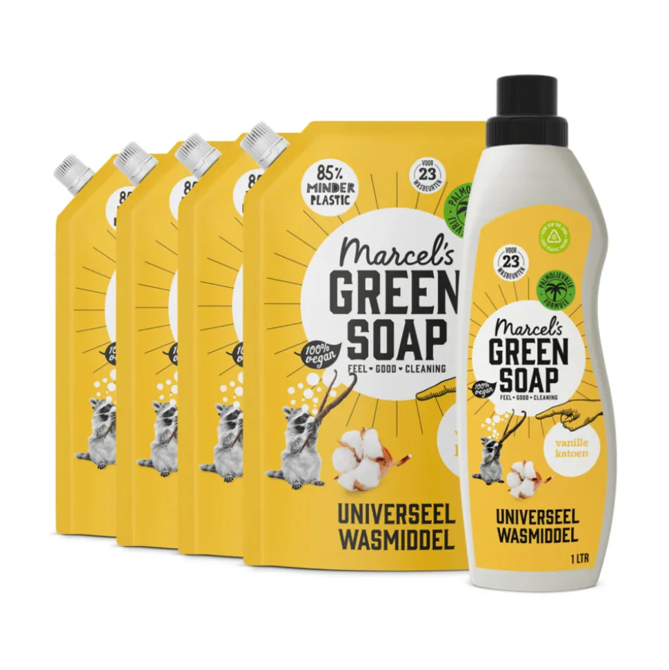 Marcel's Green Soap Wasmiddel Katoen & Vanille 23 Wasbeurten + 4 Navullingen Pakket