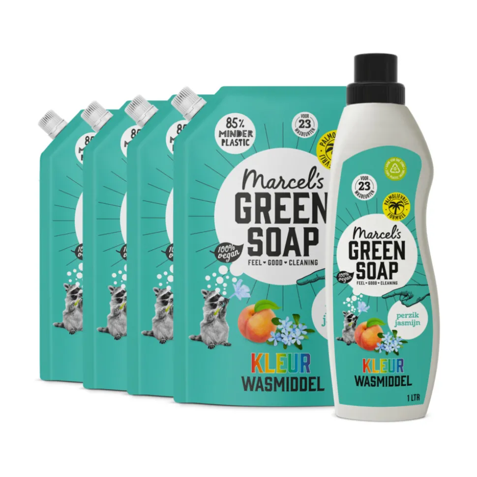 Marcel's Green Soap Wasmiddel Kleur Perzik & Jasmijn 23 Wasbeurten + 4 Navullingen Pakket