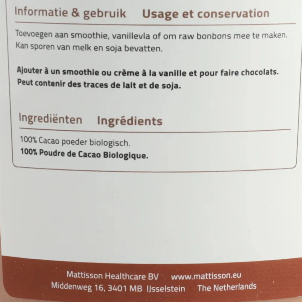 Mattisson Cacao Poeder Bio 300 gr