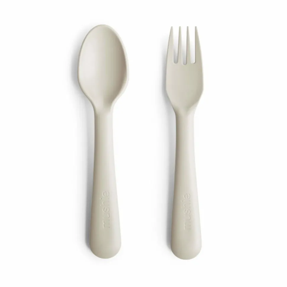Mushie Kinderbestek Set Lepel en Vork Ivory 1 set
