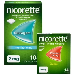 Nicorette patches 10mg + Nicorette kauwgom mint 2mg 105 stuks Pakket