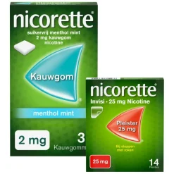 Nicorette patches 25mg + Nicorette kauwgom mint 2mg 30 stuks Pakket