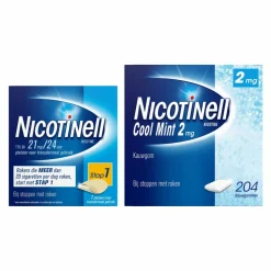 Nicotinell Combinatie therapie: Pleister 21 mg 7 st + Kauwgom Cool Mint 2 mg 204 st Pakket