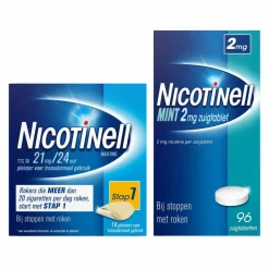 Nicotinell Combinatie therapie: Pleister 21 mg 14 st + Kauwgom Cool Mint 2 mg 96 st Pakket