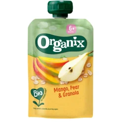 Organix Knijpfruit Maandbox 6+ mnd - Appel Aardbei & Blauwe Bes 12 x 100 gr + Peer & Framboos 12 x 100 gr + Mango Peer & Granola 6 x 100 gr Pakket