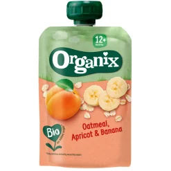 Organix Knijpfruit Maandbox 12+ mnd - Havermout Abrikoos & Banaan 12 x 100 gr + Haver Appel & Banaan 12 x 100 gr + Appel Aardbei & Quinoa 6 x 100 gr Pakket