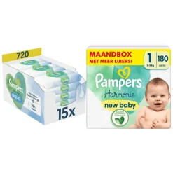 Pampers Harmonie Luiers Maat 1 en Harmonie Aqua Billendoekjes 720 stuks Pakket