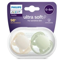 Philips Avent Fopspeen Ultra Soft 0-6 mnd Beige Lichtgroen 2 stuks