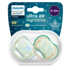 Philips Avent Fopspeen Ultra Air Nighttime 0-6 mnd Ster Uil 2 stuks