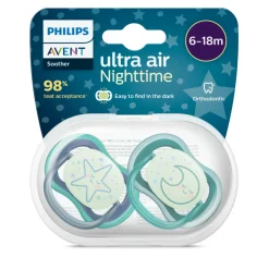 Philips Avent Fopspeen Ultra Air Nighttime 6-18 mnd Ster Maan 2 stuks