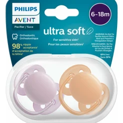 Philips Avent Fopspeen Ultra Soft 6-18 mnd Paars Oranje 2 stuks