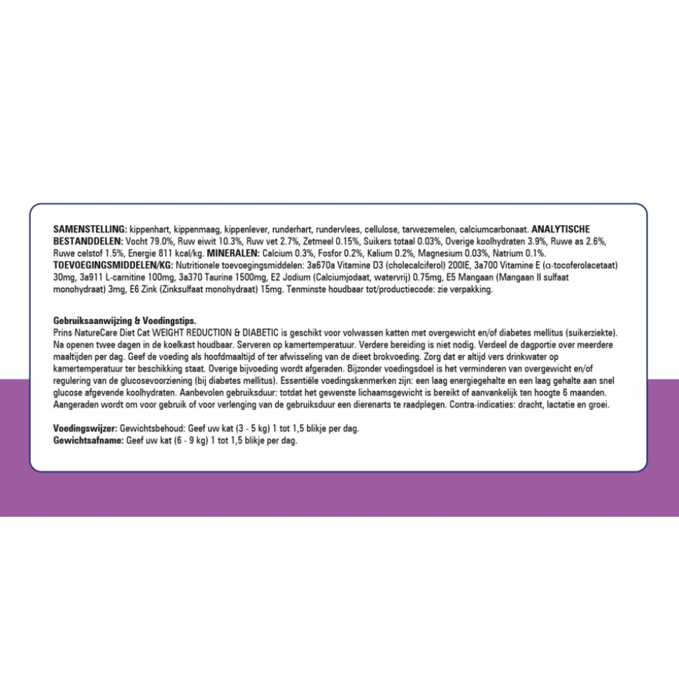 Prins NatureCare Diet Kattenvoer Nat Weight Reduction & Diabetic 200 gr