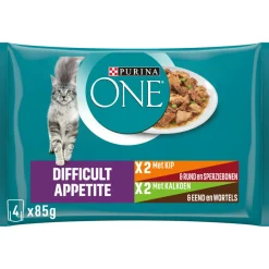 Purina ONE Pouch Adult Difficult Appitite Kip 4 x 85 gr