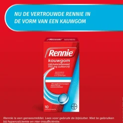 Rennie Kauwgom Calciumcarbonaat 750mg Suikervrij 10 stuks