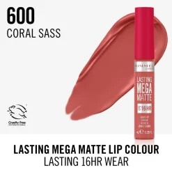 Rimmel Lasting Mega Matte Liquid Lipstick Coral Sass ​600 7.4 ml
