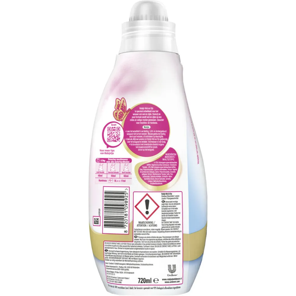 Robijn Vloeibaar Wasmiddel Wol & Fijn 18 Wasbeurten 720 ml