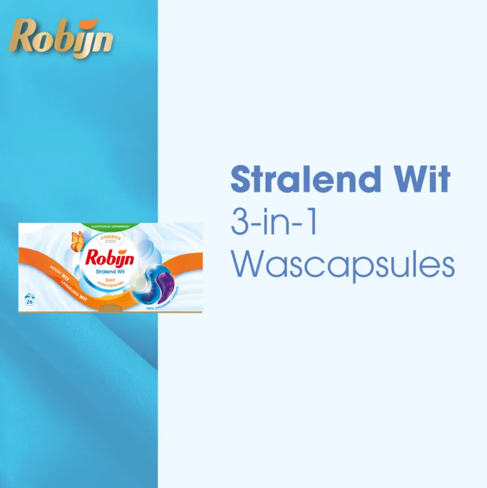 Robijn Wascapsules 3-in-1 Stralend Wit 26 stuks
