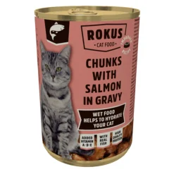 Rokus Kattenvoer Blik Stukjes Zalm in Jus 415 gr
