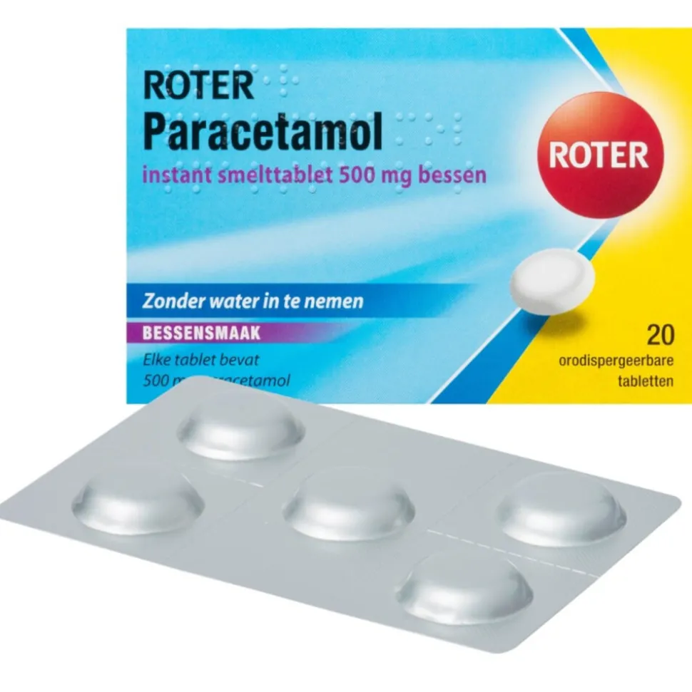 Roter Paracetamol 500 mg Smelttablet Bessen 20 tabletten