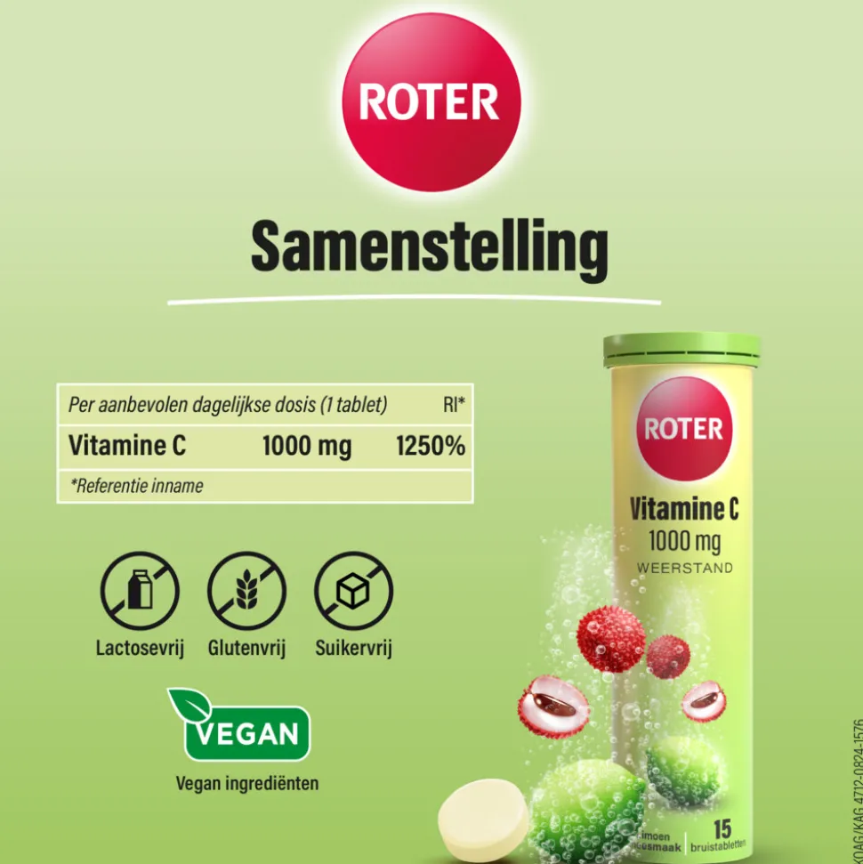 Roter Vitamine C 1000 mg Lime- Lychee 15 bruistabletten